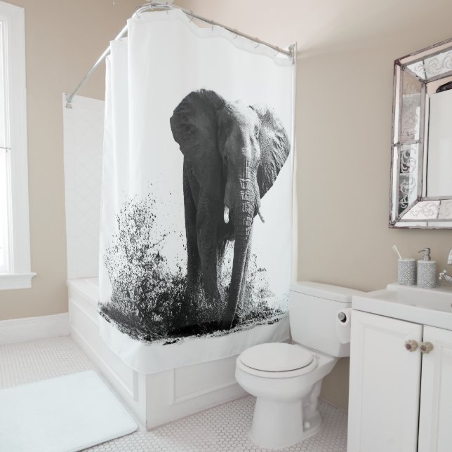 Splashing Elephant Shower Curtain (In Situ)