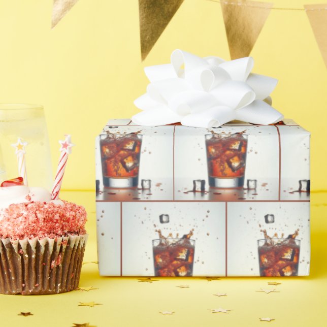 Splashing Ice Cubes In Whiskey Wrapping Paper (Birthday Party)