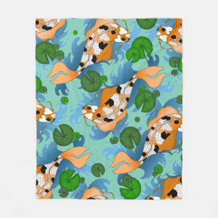 Splashing Koi Fish and Lily Pads Custom Fleece Blanket