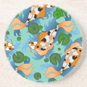 Splashing Koi Fish and Pond Lilies Custom Coaster
