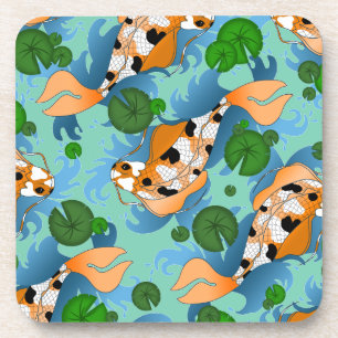 Splashing Koi Fish and Pond Lilies Custom Coaster
