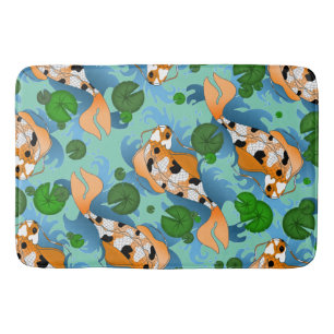 Splashing Koi Fish and Pond Lily Custom Bath Mat