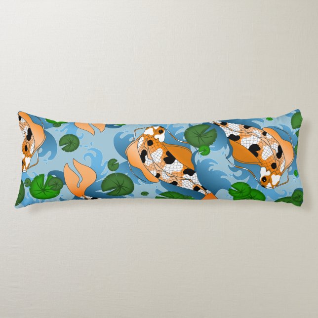 Splashing Koi Fish and Pond Lily Custom Body Cushion (Front)