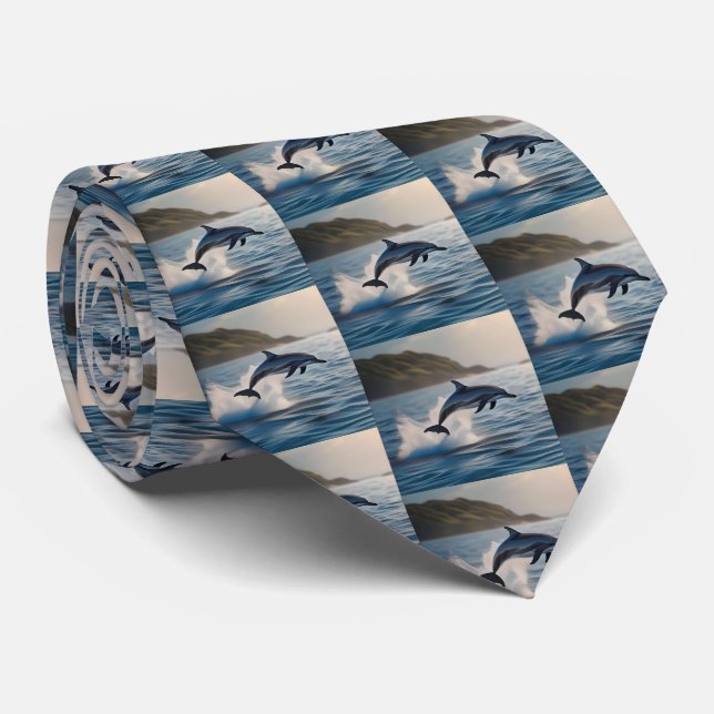 Splashing Leaping Dolphin: A Dance of Joy in Ocean Tie (Rolled)