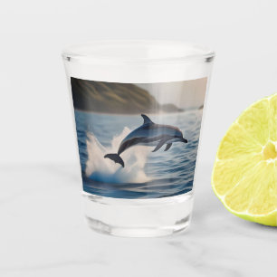 Splashing Leaping Solo Dolphin In The Ocean, Shot Glass
