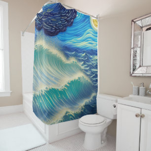 Splashing Seas of Blue in the Moonlight Shower Curtain