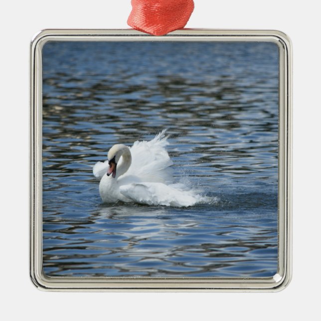 Splashing Swan on Lake Morton  Metal Tree Decoration (Front)