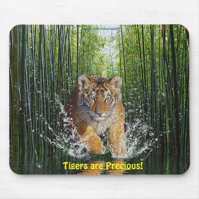 Splashing Tiger Cub & Bamboo Stream Mousemat (Front)