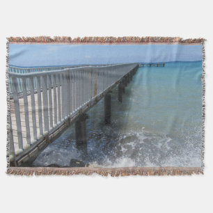 Splashing Waves on Wharf Design Throw Blanket