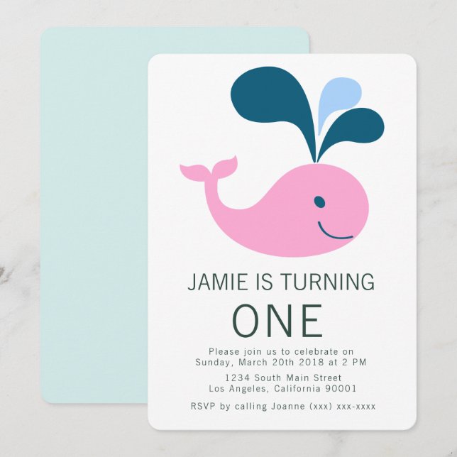 Splashing Whale Birthday Invitation (Front/Back)