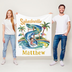 Splashville Water Slide Boy Birthday Party Gift Fleece Blanket