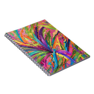 Splashy abstract art, bright cheery, modern notebook