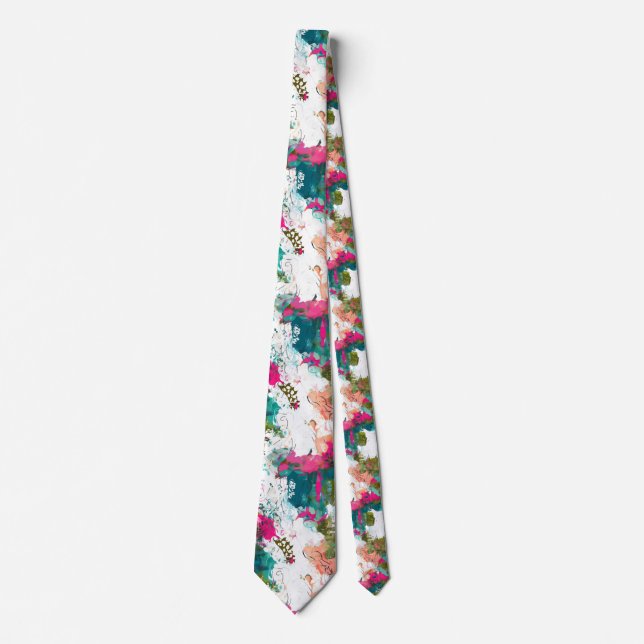 Splashy abstract art pink aqua green tie (Front)