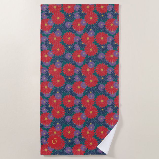Splashy Fall Floral Beach Towel (Front)