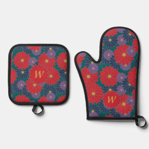 Splashy Fall Floral Oven Mitt & Pot Holder Set