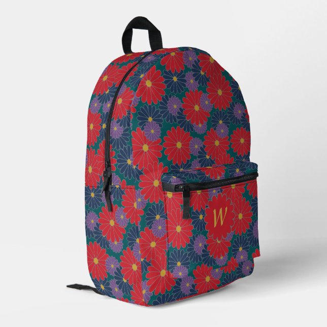 Splashy Fall Floral Printed Backpack (Back Corner Left)