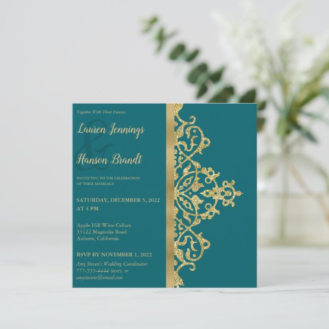 Splashy Gold Elegance Wedding Invitation (Standing Front)