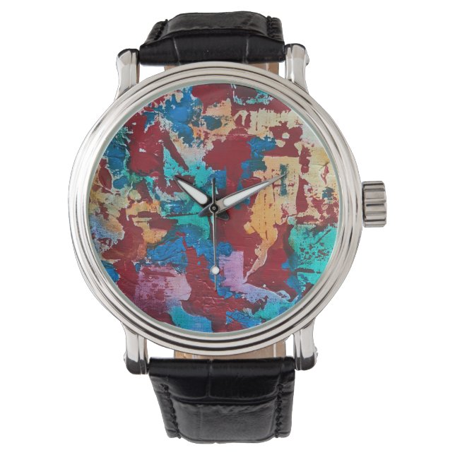 Splashy-Hand Painted Abstract Art Watch (Front)