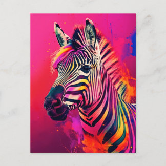 Splashy Rainbow Zebra Postcard