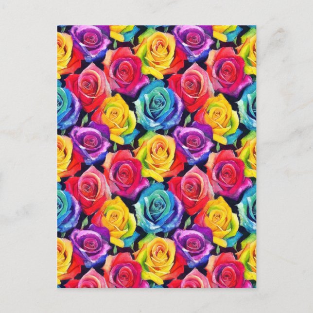 Splashy watercolor roses pattern postcard (Front)