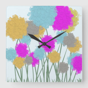 Splat painted flower scene square wall clock