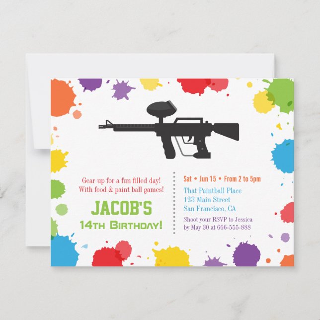 Splat Paints Rifle Paintball Birthday Party Invitation (Front)