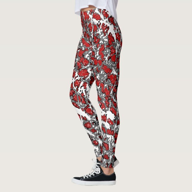Splatter Abstract Red-Grey & White Print Leggings (Left)