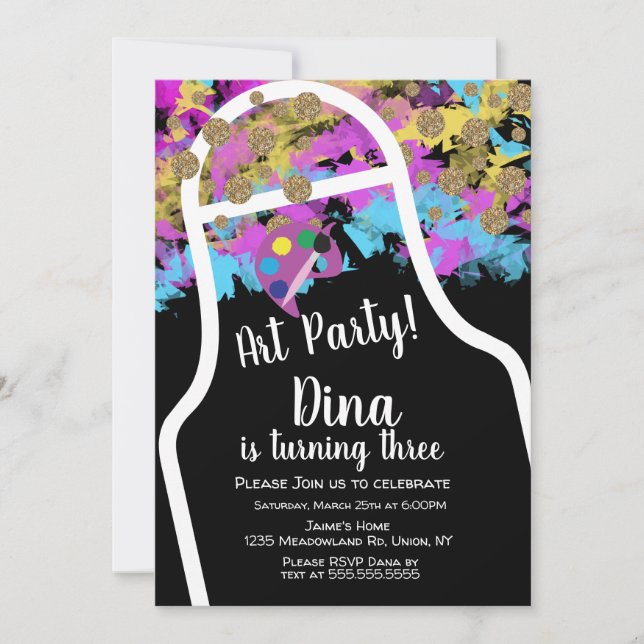 Splatter Art Painting Apron Art Birthday Party Invitation (Front)