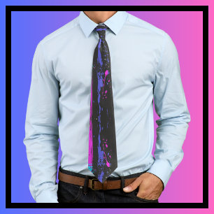 Splatter Art Purple Pink Black Abstract Art  Tie
