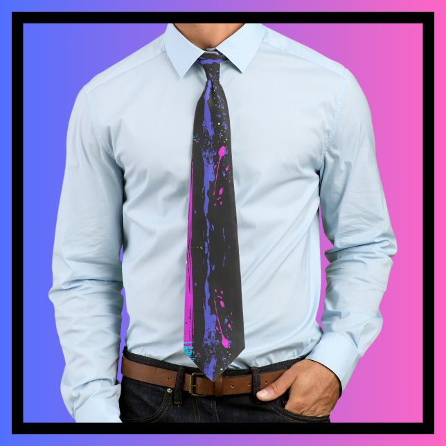 Splatter Art Purple Pink Black Abstract Art  Tie (Creator Uploaded)