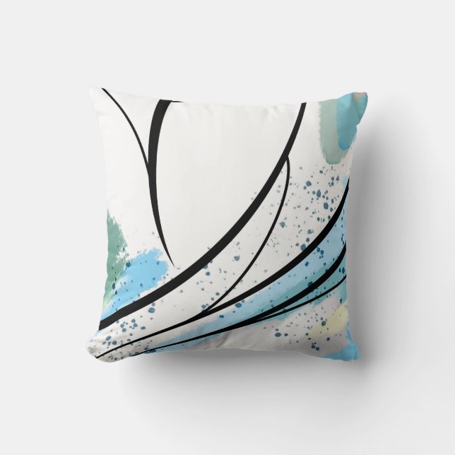 Splatter Blue White Black Line Cushion (Front)