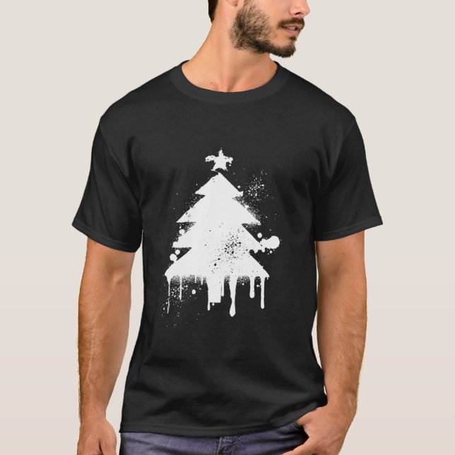 Splatter Christmas Tree Art Paint Splatter Holiday T-Shirt (Front)