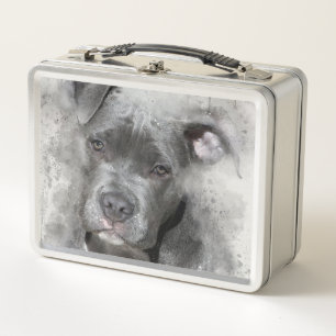 Splatter Effect Watercolor Painting Pit Bull Dog Metal Lunch Box