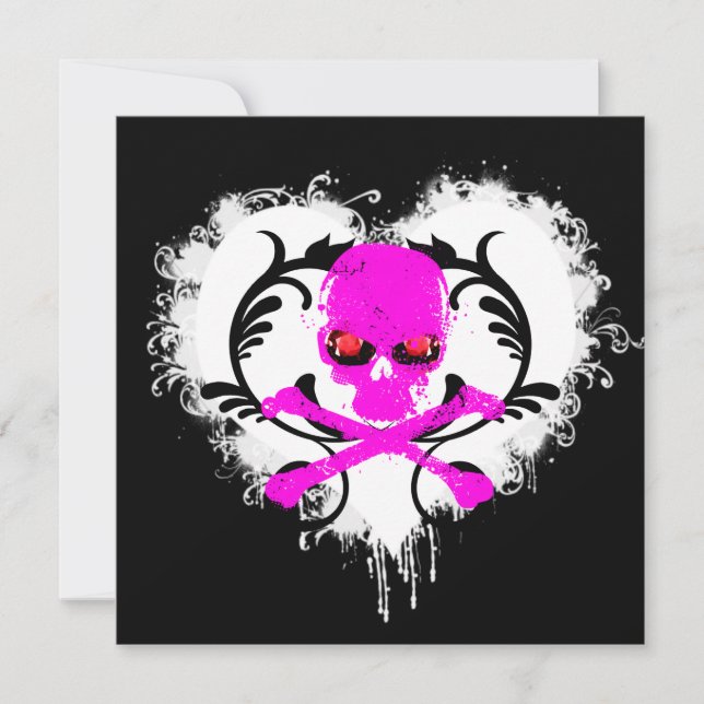 Splatter Heart Skull Gothic Birthday Invitation (Front)