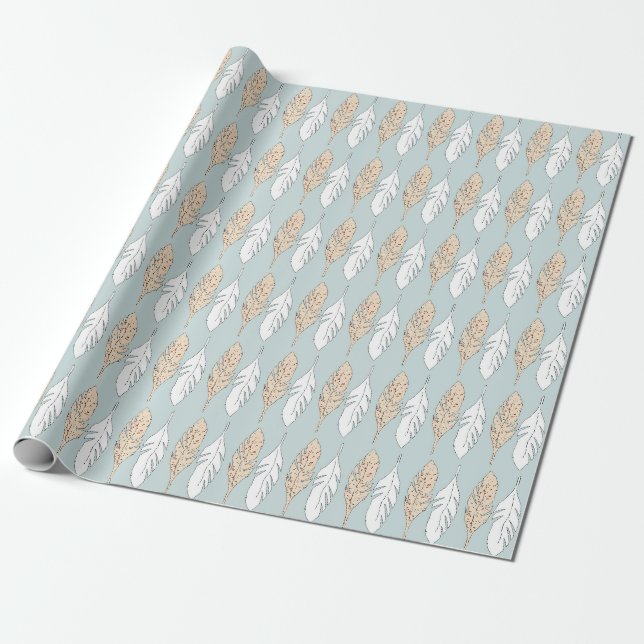 Splatter-Paint Feathers Wrapping Paper (Unrolled)