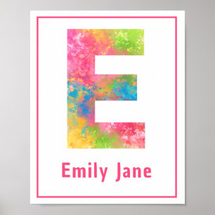 Splatter Paint Letter E Custom Nursery Print