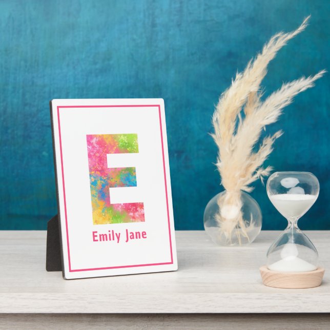 Splatter Paint Letter E Custom Nursery Tabletop Plaque (Side)
