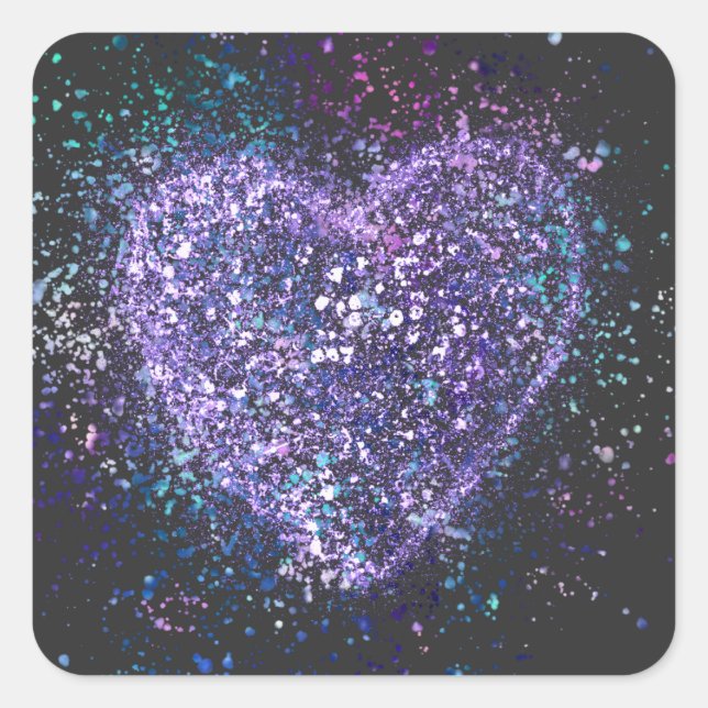Splatter Paint Purple Heart  Square Sticker (Front)