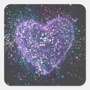 Splatter Paint Purple Heart  Square Sticker