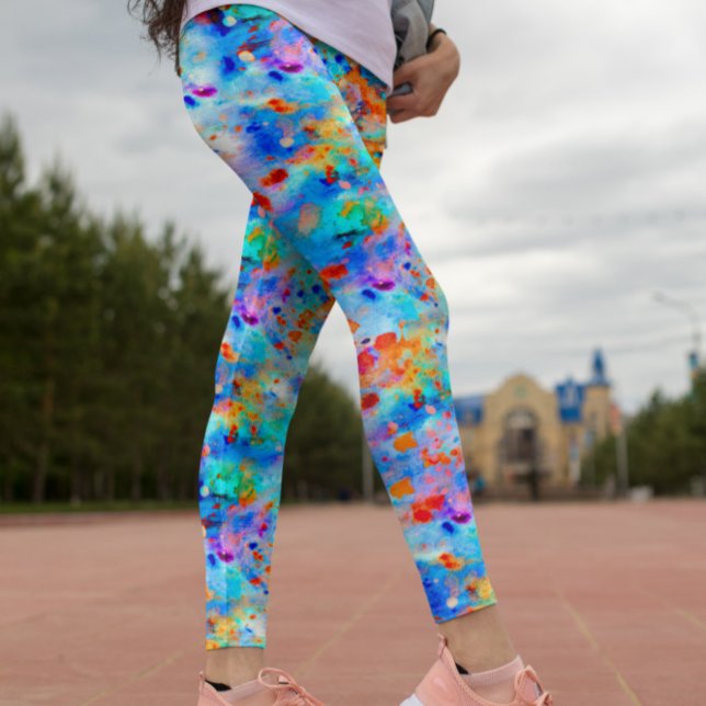 Splatter Paint Rainbow of Bright Colour Background Leggings (Creator Uploaded)