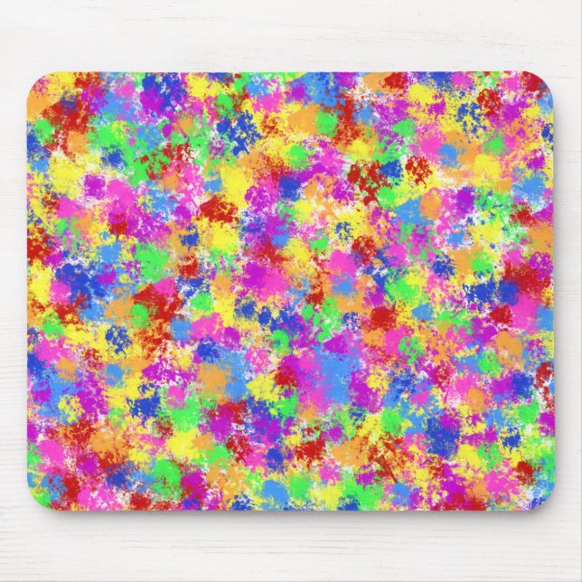 Splatter Paint Rainbow of Bright Colour Background Mouse Mat (Front)