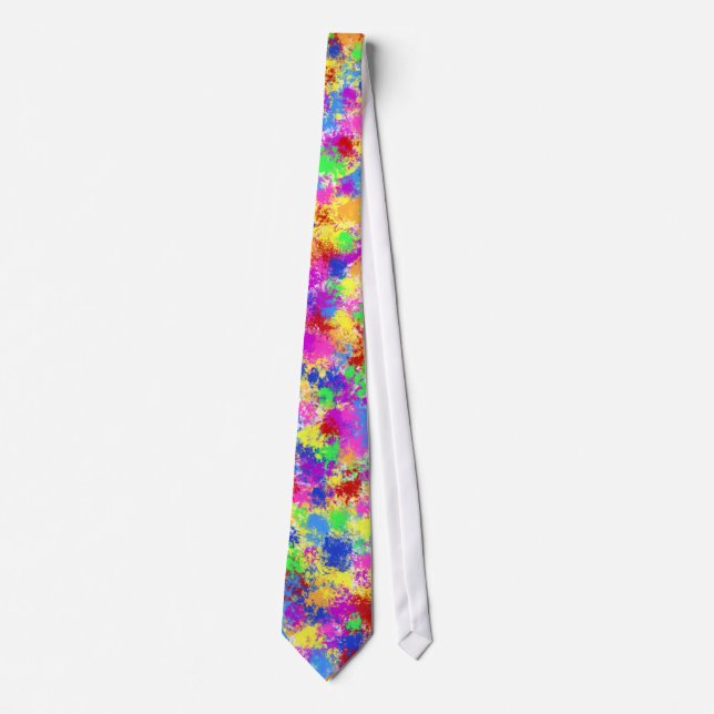 Splatter Paint Rainbow of Bright Colour Background Tie (Front)