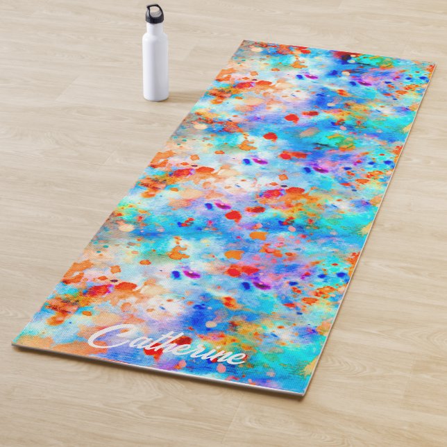 Splatter Paint Rainbow of Bright Colour Background Yoga Mat (In Situ)