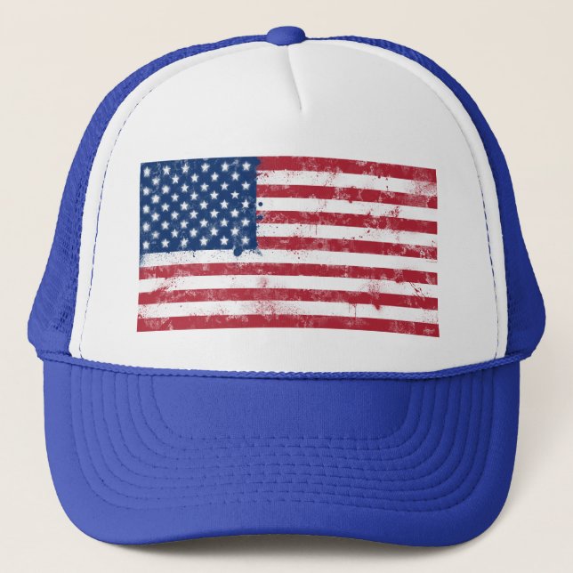 Splatter Painted American Flag Trucker Hat (Front)