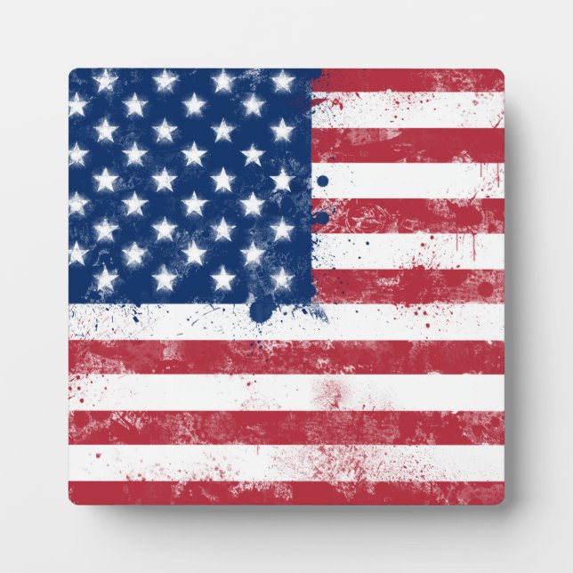 Splatter Painted Flag of the USA Plaque (Front)
