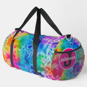Splatter Rainbow Tie Dye monogram personalised Duffle Bag