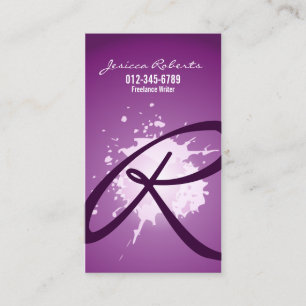 Splatter Script Monogram Purple Business Card