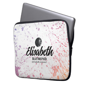 Splatter Watercolor Photo and Name Laptop Sleeve