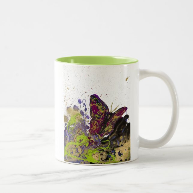Splattered Butterfly Mug 11oz (White/Lime) (Right)