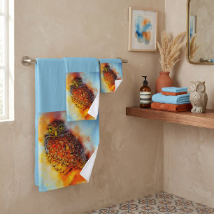 Splattered owl bath towel set